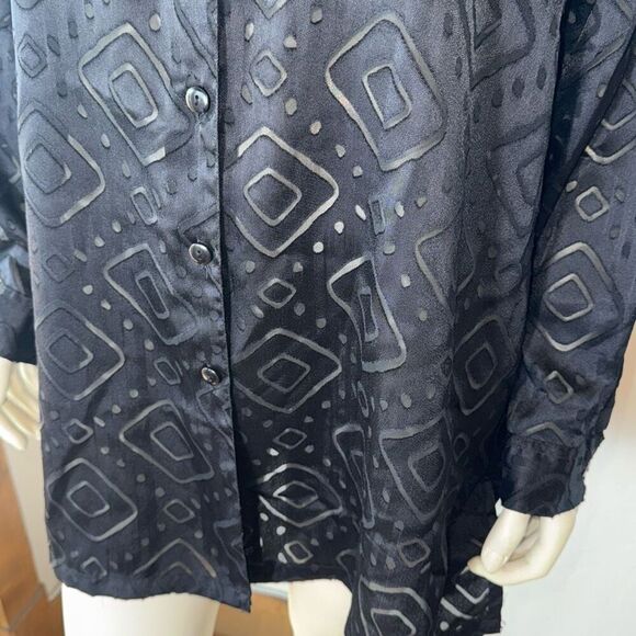 Vintage 80’s 90’s Geometric Sheer Black Oversized Button Down Shirt Size 1X - Picture 11 of 16